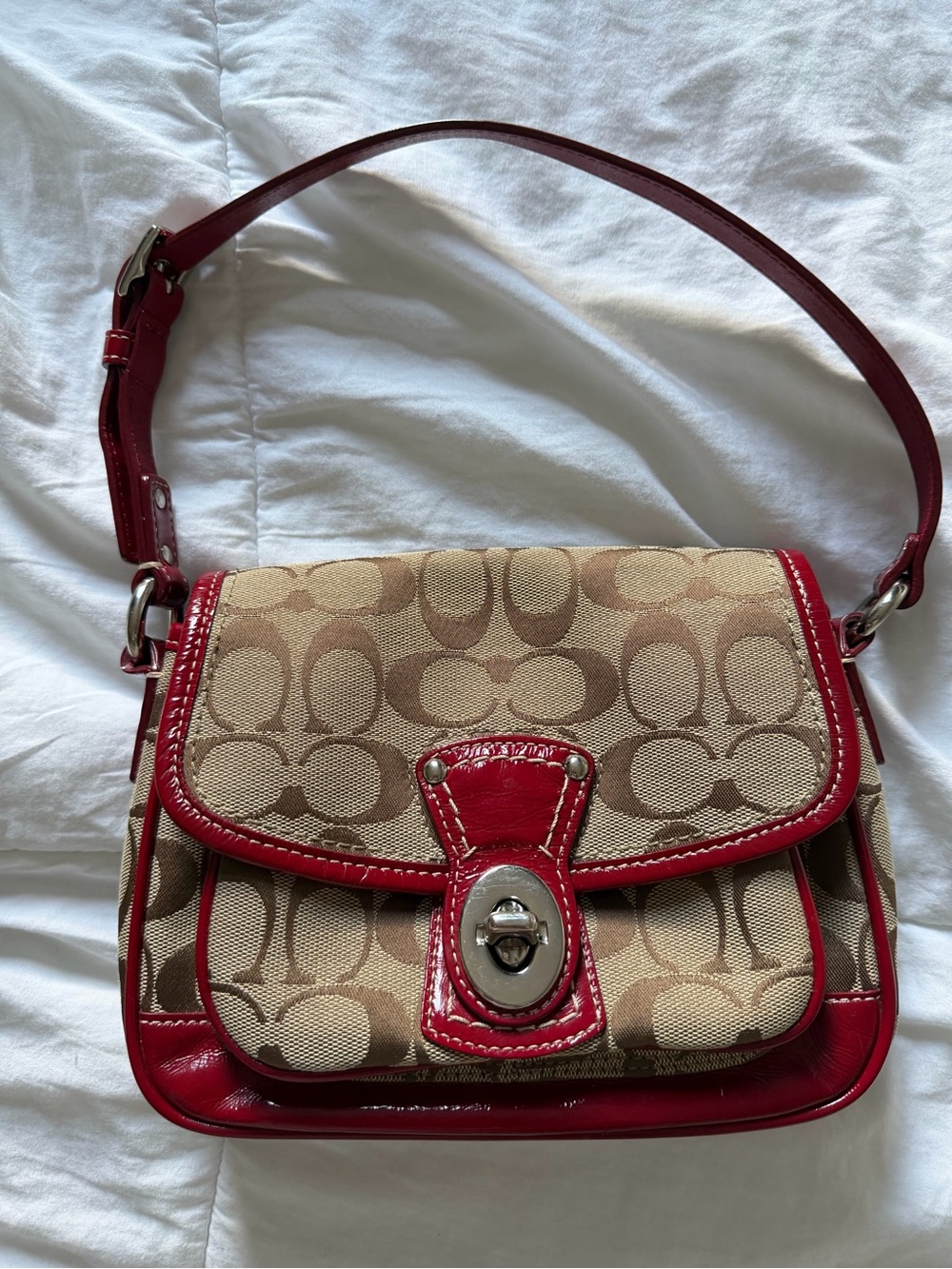 Signature Jacquard Shoulder Bag with Red Trim
